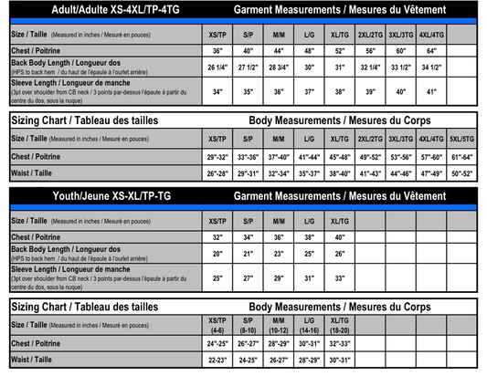 Hoodie size chart