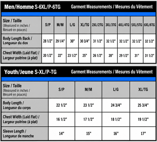 Polo shirt size chart