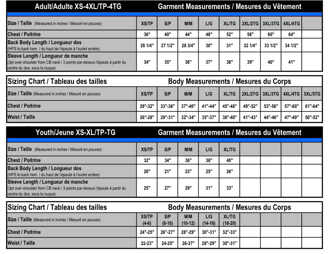 Hoodie size chart